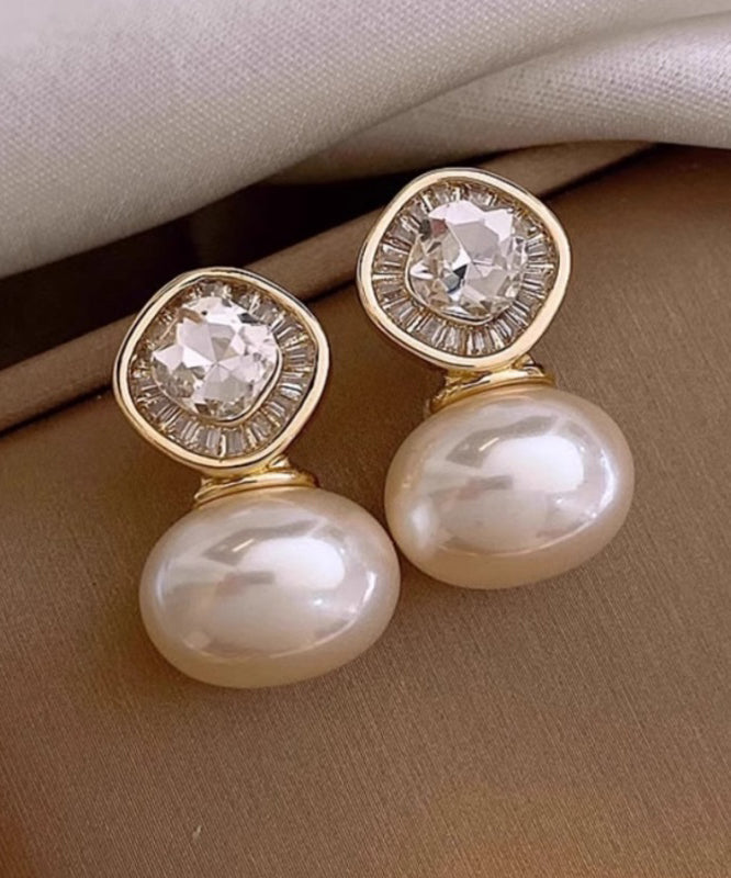 Boucles d'oreilles à tige en alliage de cuivre doré et perles de zircon - Amawinc