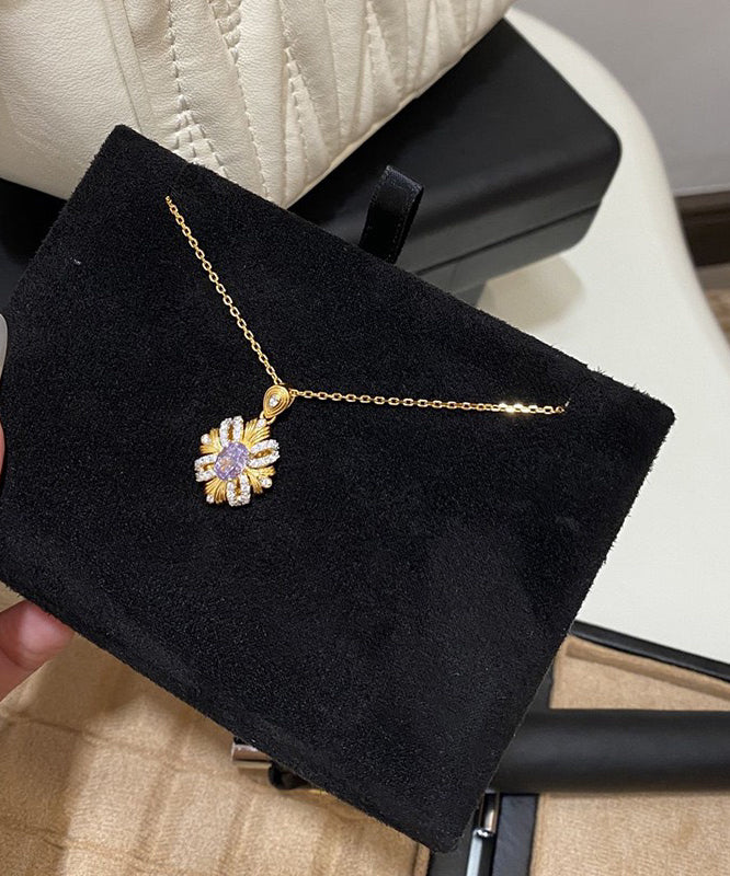 Collier avec pendentif tournesol en cuivre doré et zircon - Amawinc