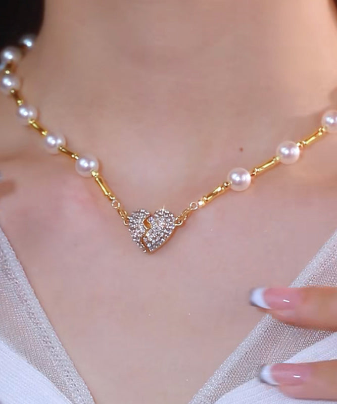 Collier avec pendentif en argent sterling doré et perle et zircon - Amawinc