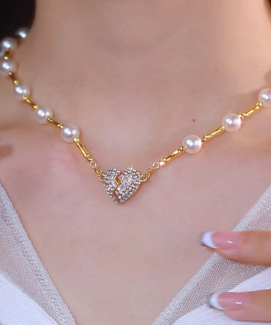 Collier avec pendentif en argent sterling doré et perle et zircon - Amawinc
