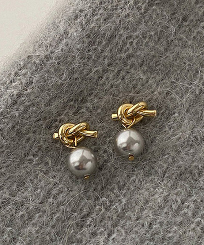 Boucles d'oreilles pendantes en résine et perles surdorées en cuivre gris - Amawinc