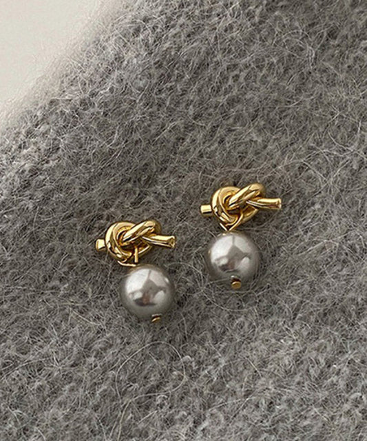 Boucles d'oreilles pendantes en résine et perles surdorées en cuivre gris - Amawinc