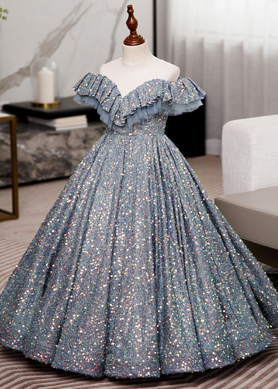Robe longue d'été à paillettes froissées et asymétrique pour enfants - Amawinc