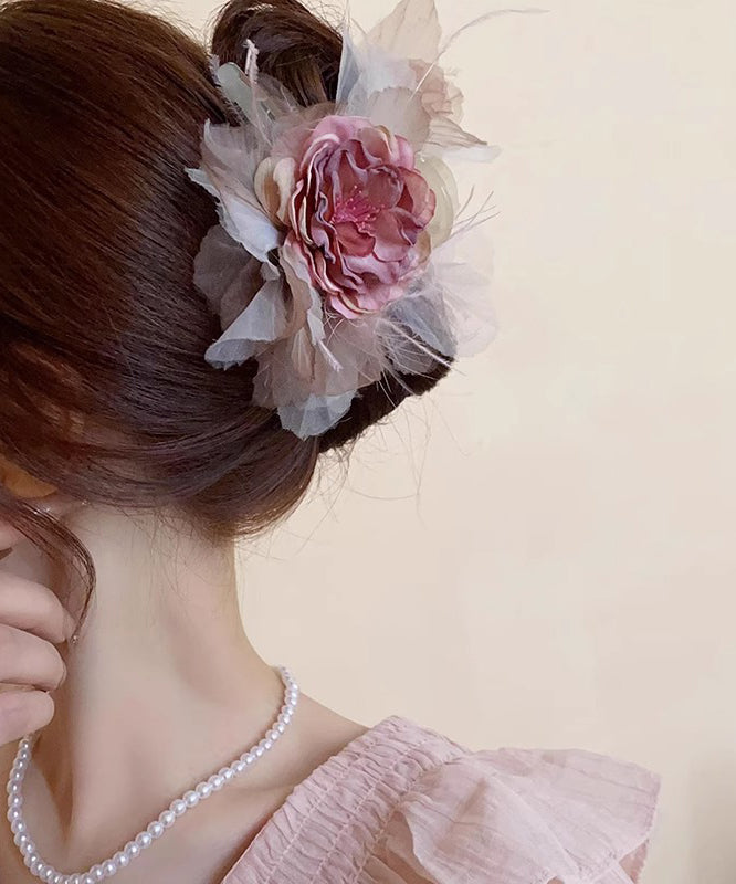 Épingle à cheveux florale en tissu acrylique rose de style - Amawinc