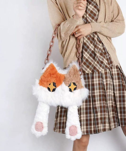 Sac à bandoulière en fourrure duveteuse style chat blanc asymétrique - Amawinc