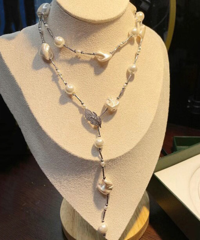 Collier avec pendentif en perles blanches en acier inoxydable - Amawinc