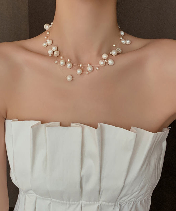 Collier princesse en acier inoxydable blanc avec perles - Amawinc