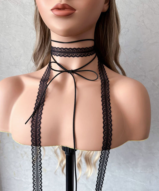 Collier élégant en dentelle noire avec nœud creux - Amawinc
