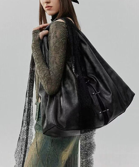 Sac à main élégant en similicuir noir avec dentelle et grande capacité - Amawinc