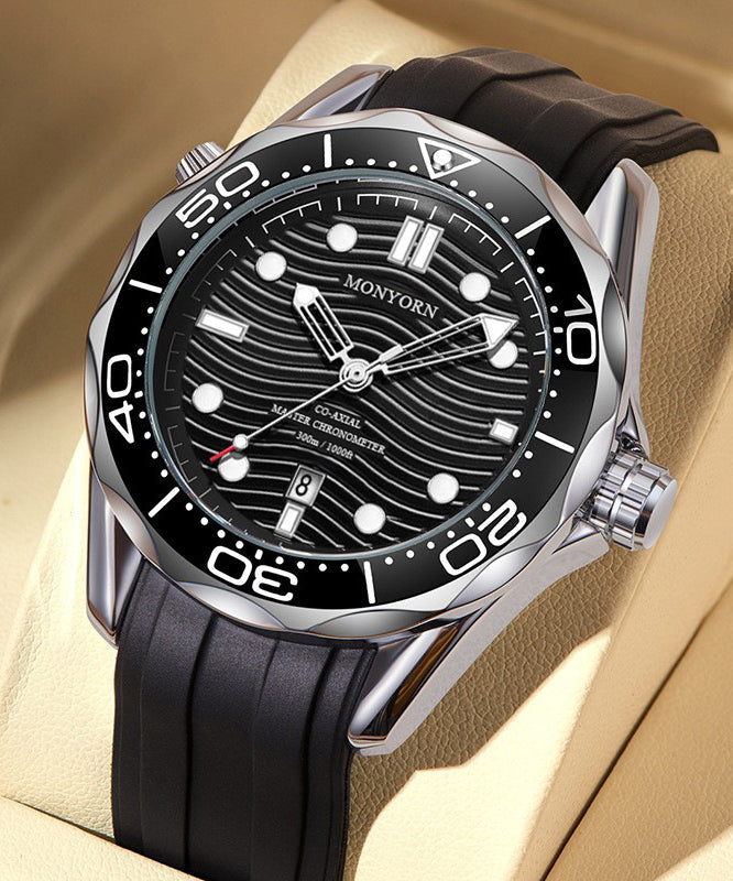 Montres élégantes pour hommes en silicone avec mouvement à quartz en métal noir - Amawinc