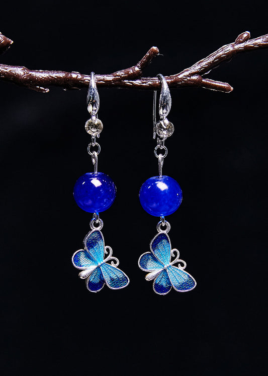 Boucles d'oreilles pendantes élégantes en pierre précieuse papillon bleu - Amawinc