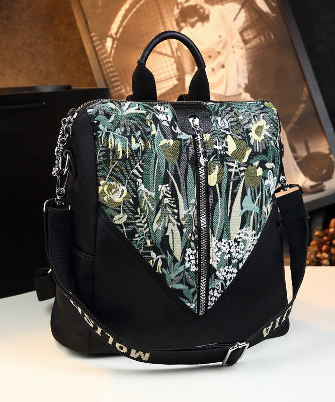 Sac à dos élégant en cuir de veau noir imprimé patchwork - Amawinc