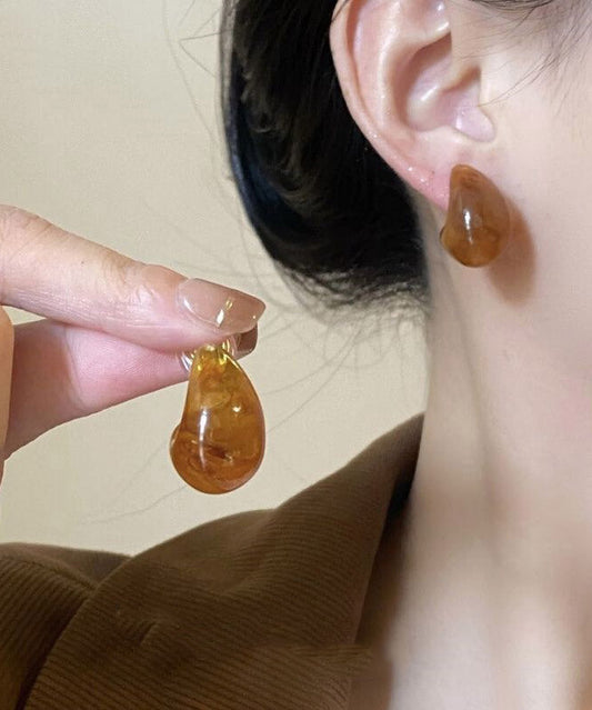 Boucles d'oreilles créoles élégantes en cuivre brun surdoré avec pierres précieuses - Amawinc