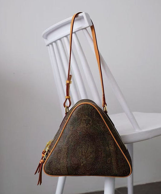 Sac bandoulière élégant en cuir jacquard marron triangulaire - Amawinc