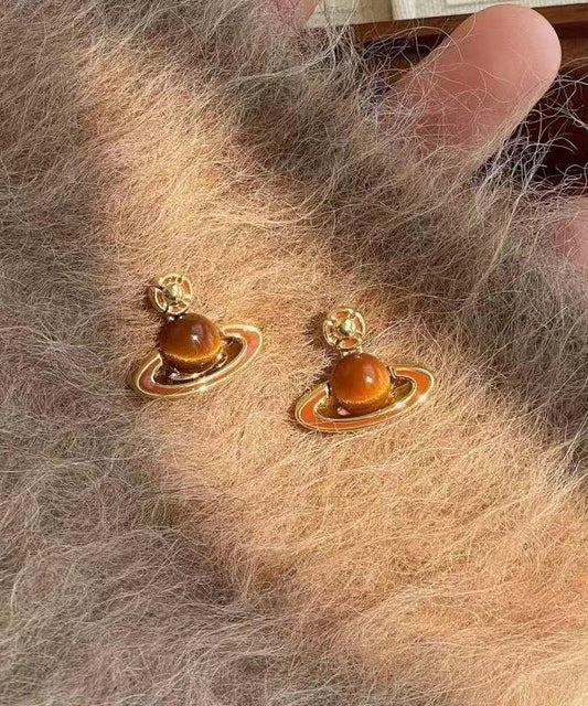 Boucles d'oreilles pendantes élégantes en argent sterling avec surdorure goutte à goutte et planètes - Amawinc