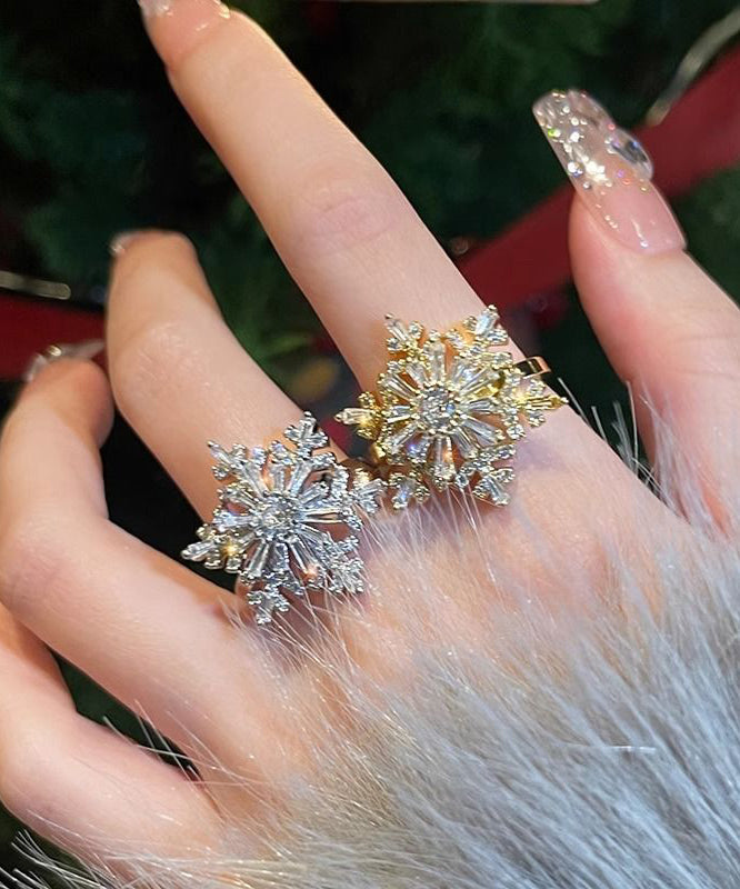 Ensemble de deux bagues élégantes en cuivre et zircon avec flocon de neige - Amawinc