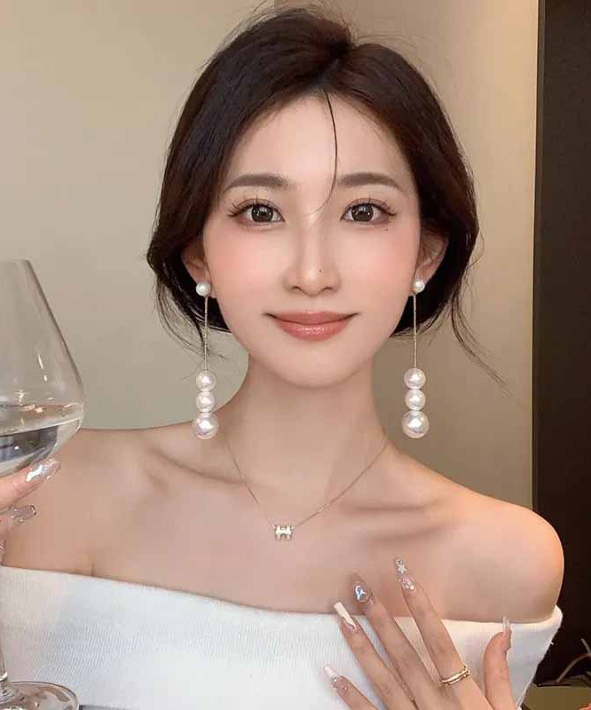 Boucles d'oreilles pendantes élégantes en alliage d'or avec perles - Amawinc