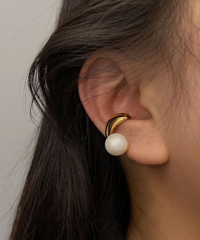 Boucles d'oreilles créoles élégantes en alliage de cuivre doré et perles - Amawinc