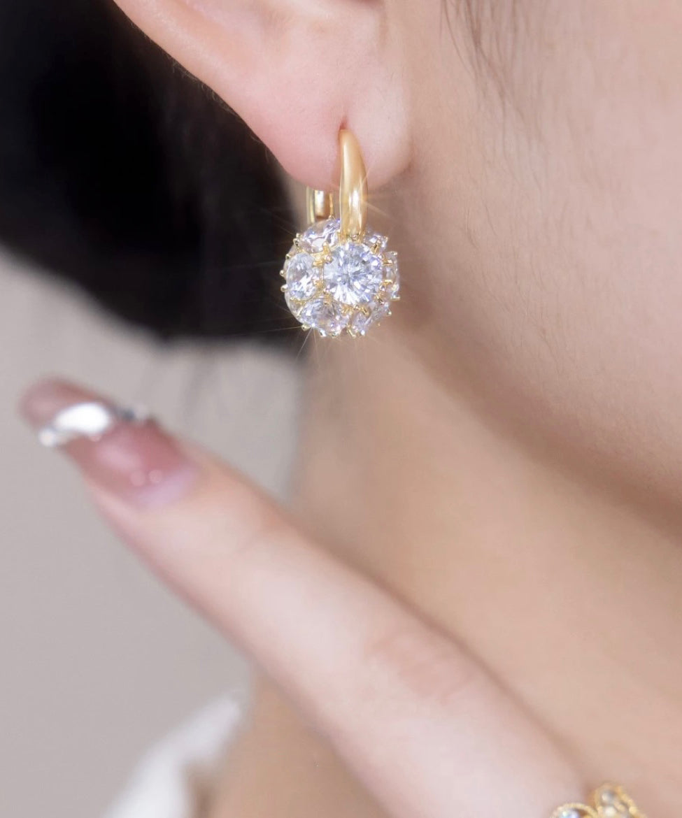 Boucles d'oreilles créoles élégantes en alliage de cuivre doré et zircon - Amawinc