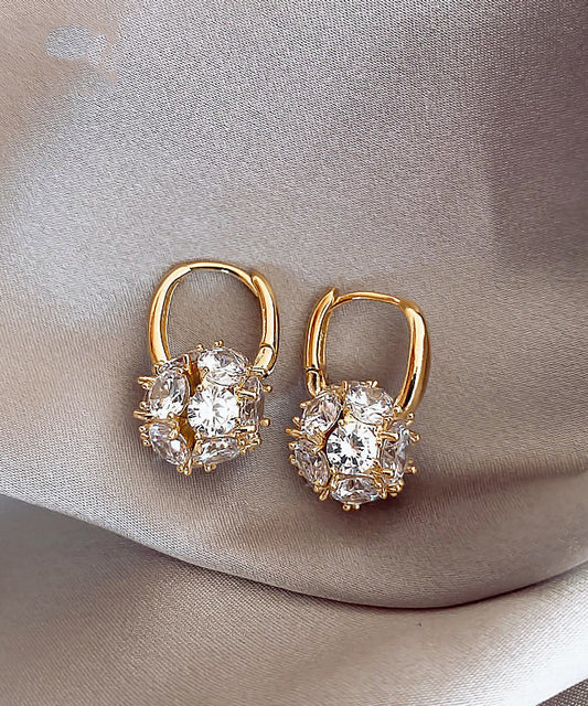 Boucles d'oreilles créoles sphériques élégantes en alliage de cuivre doré et zircon - Amawinc
