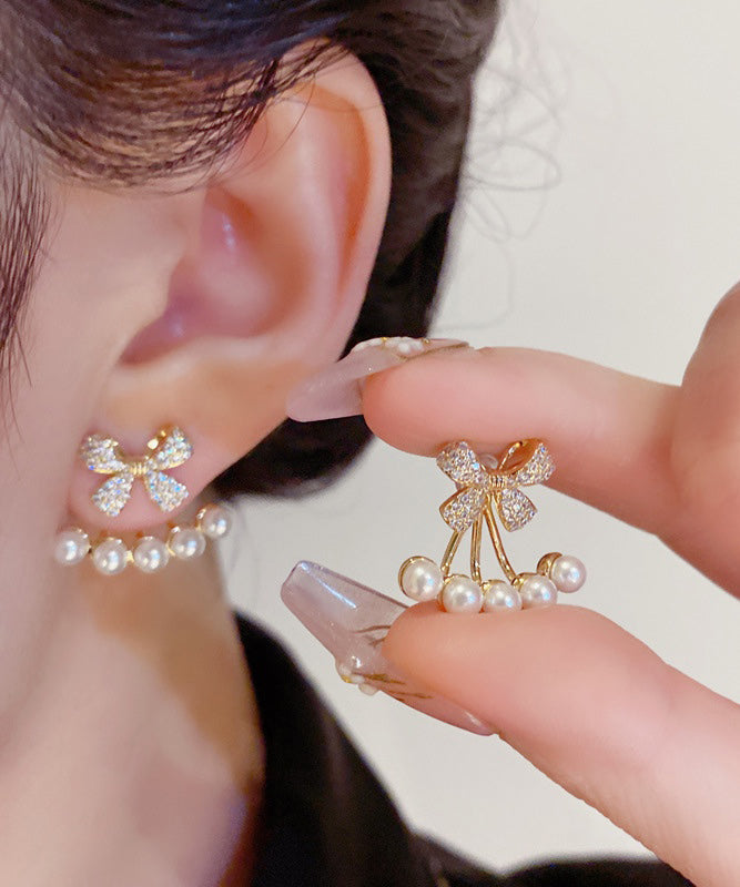 Boucles d'oreilles à tige élégantes en or, cuivre et zircons avec perles - Amawinc