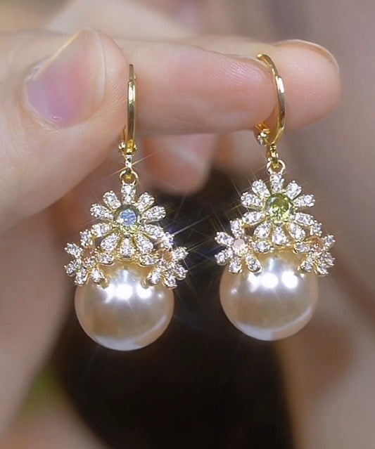Boucles d'oreilles pendantes élégantes en or, cuivre, zircon et perles - Amawinc