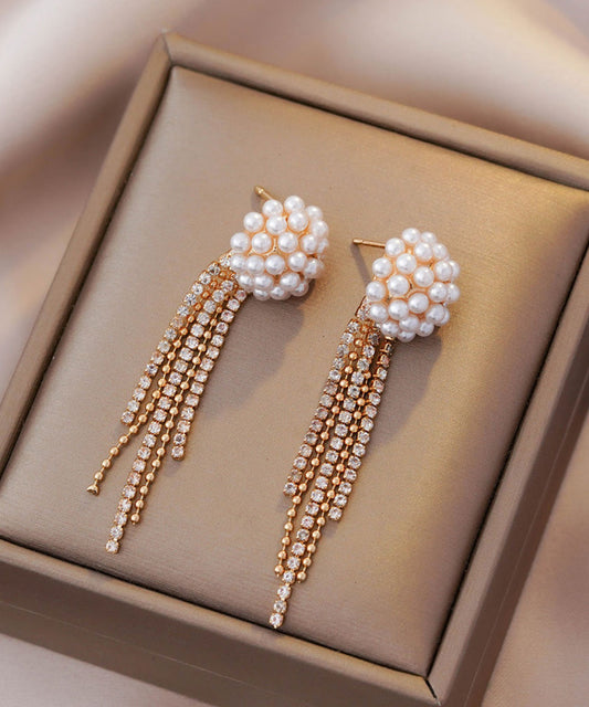 Boucles d'oreilles pendantes élégantes en or, argent et argent avec perles surdorées - Amawinc
