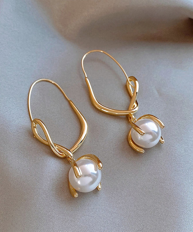 Boucles d'oreilles créoles élégantes en acier inoxydable doré avec perles - Amawinc