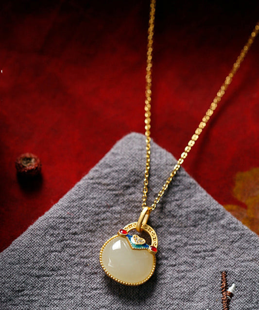 Collier élégant avec pendentif en argent sterling et jade doré - Amawinc
