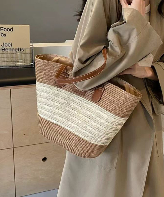 Sac à bandoulière élégant en paille tissée durable de grande capacité, kaki - Amawinc