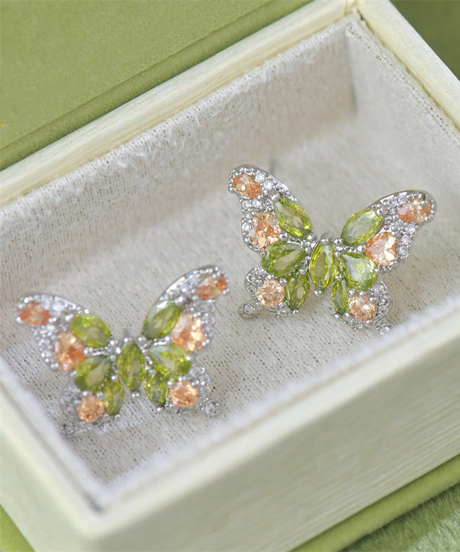 Boucles d'oreilles papillon élégantes en cuivre vert clair avec zircon surdoré - Amawinc