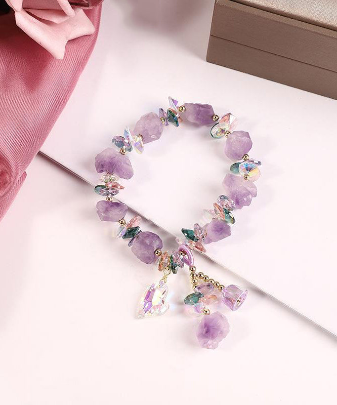 Bracelet à breloques asymétrique élégant en perles de cristal violet clair - Amawinc