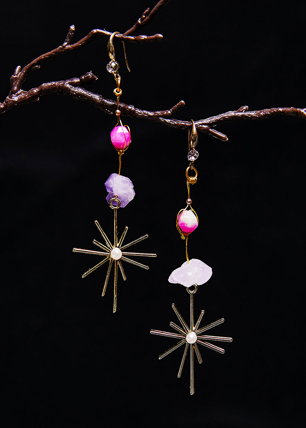 Boucles d'oreilles pendantes élégantes à longs glands en jade multicolore - Amawinc