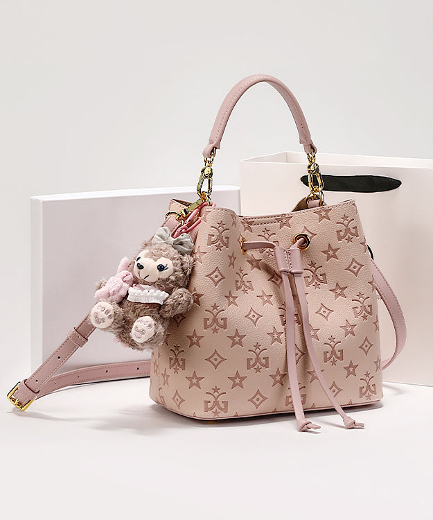 Sac seau élégant en cuir de veau rose gaufré - Amawinc