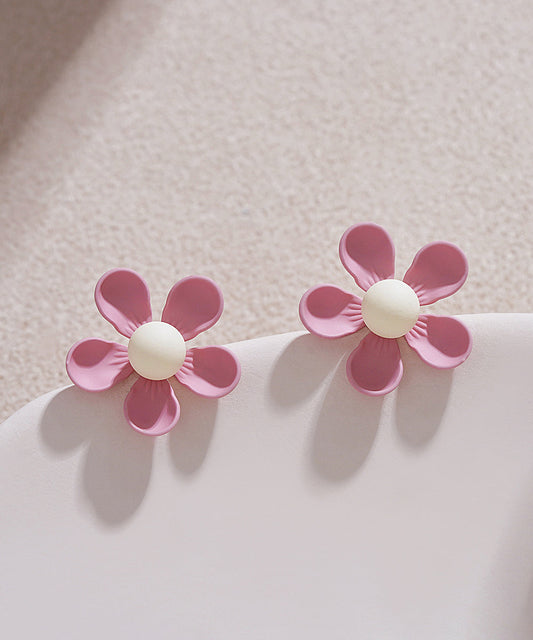 Boucles d'oreilles à tige élégantes en alliage d'argent sterling rose à motif floral - Amawinc