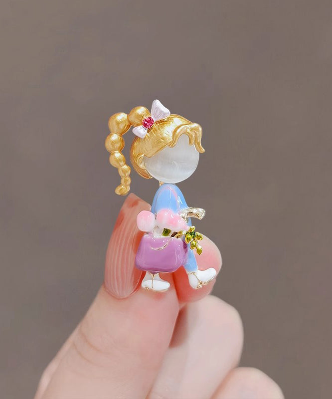 Broches élégantes en alliage arc-en-ciel avec pierre œil de chat et glaçage goutte à goutte pour petite fille - Amawinc