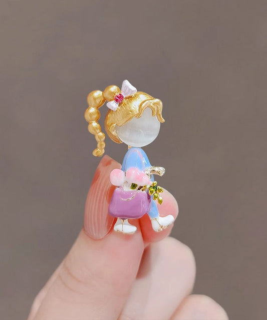 Broches élégantes en alliage arc-en-ciel avec pierre œil de chat et glaçage goutte à goutte pour petite fille - Amawinc