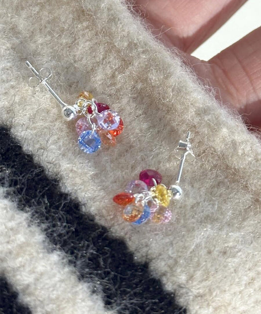 Boucles d'oreilles pendantes élégantes en alliage arc-en-ciel avec perles de raisin en cristal - Amawinc