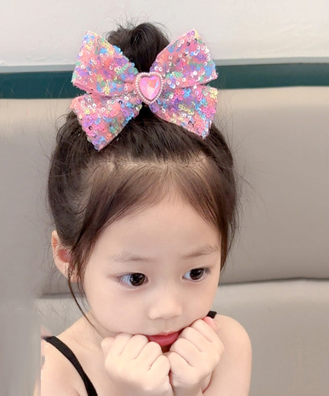 Épingle à cheveux élégante en alliage arc-en-ciel avec nœud en perles et paillettes pour enfants - Amawinc