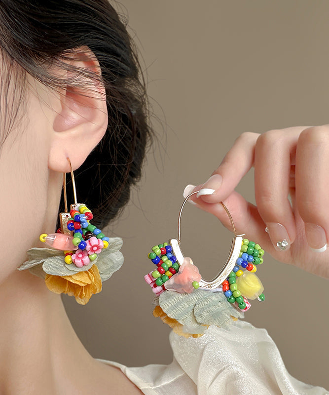 Boucles d'oreilles créoles florales élégantes en alliage de cuivre arc-en-ciel - Amawinc