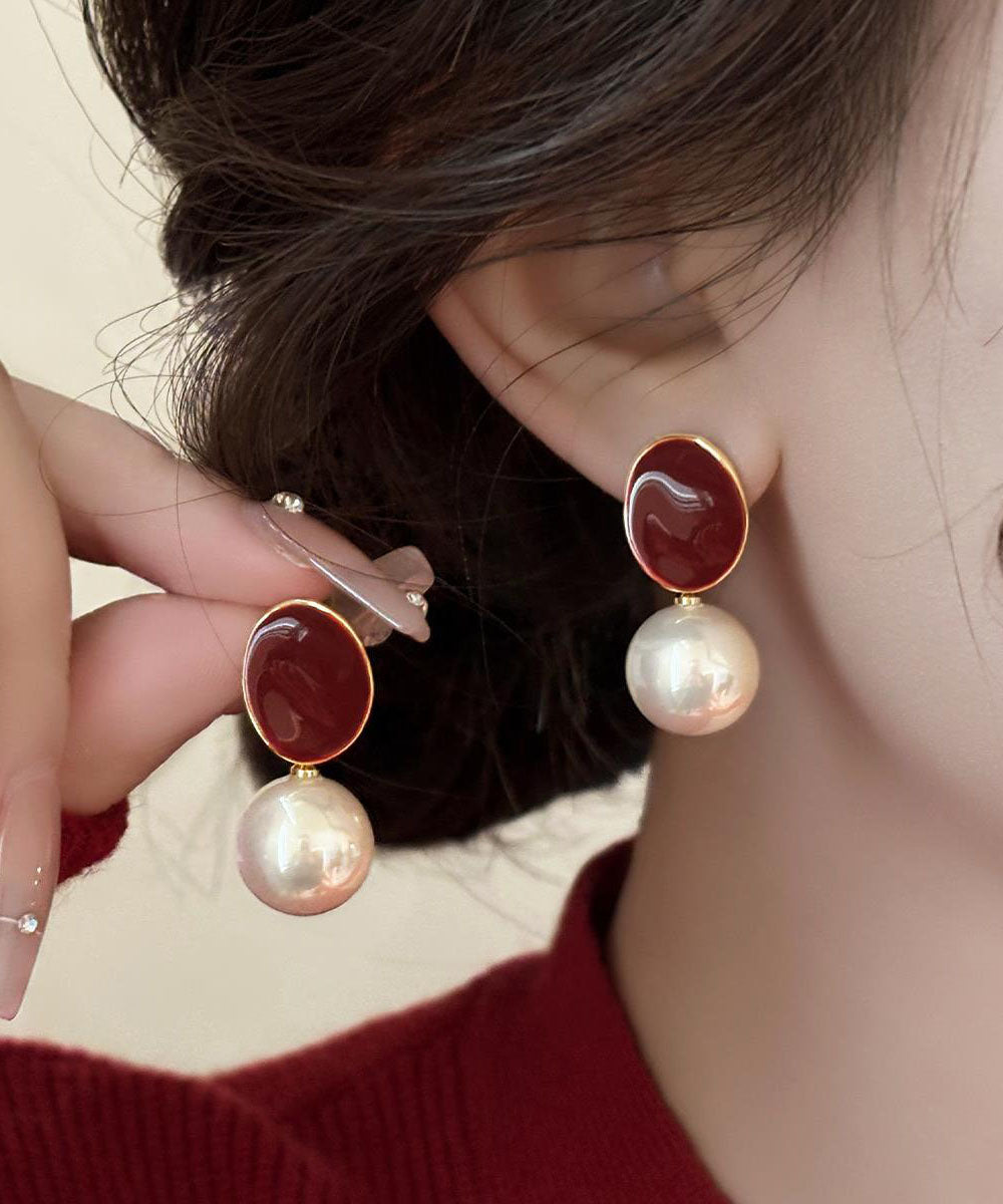 Boucles d'oreilles élégantes en cuivre rouge doré et perles - Amawinc