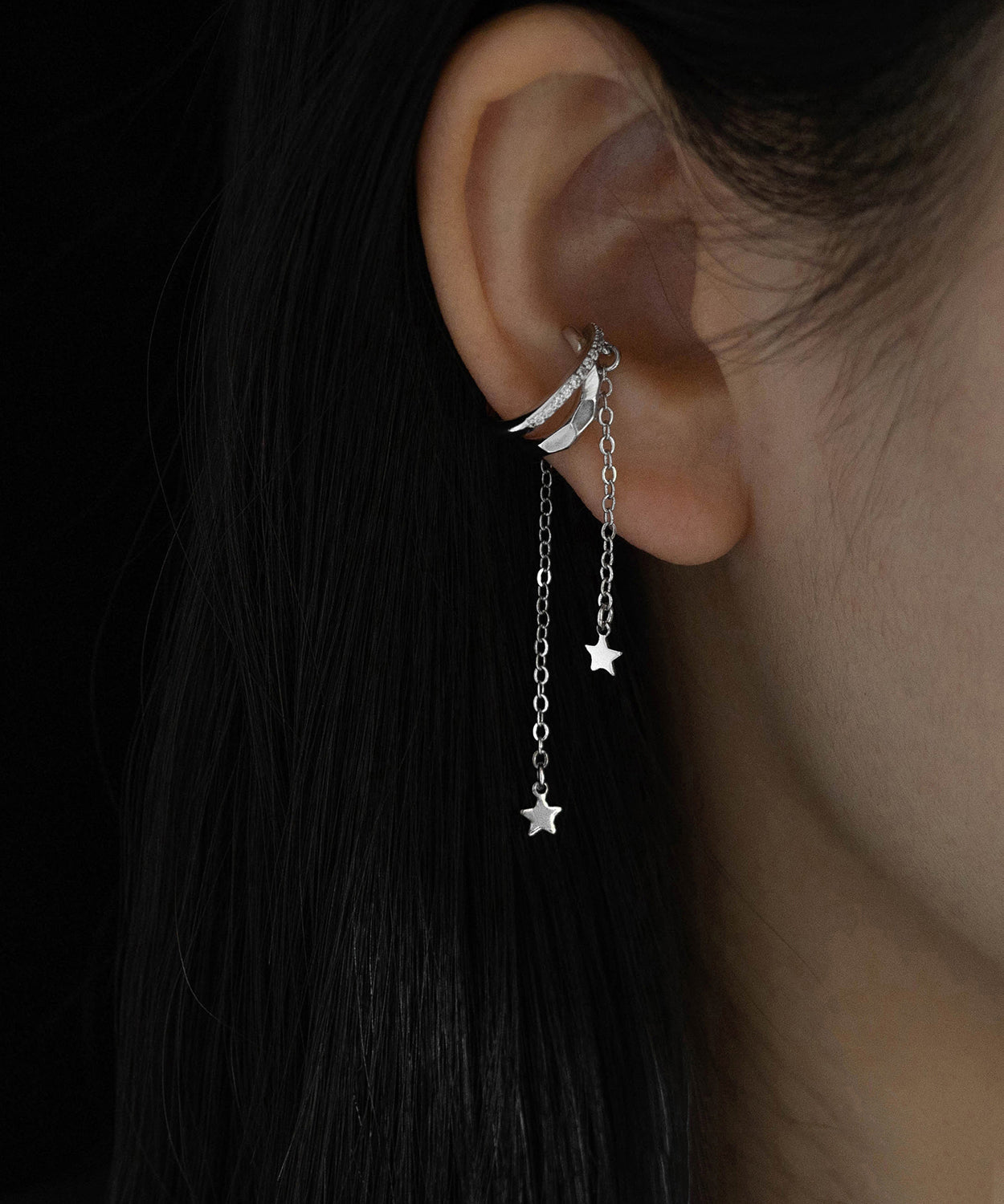 Boucles d'oreilles pendantes élégantes en soie, cuivre et zircon, avec pampilles en forme d'étoile - Amawinc