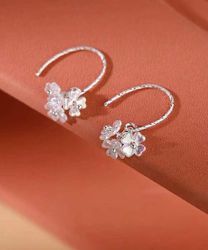 Boucles d'oreilles créoles élégantes en soie, argent sterling, acrylique et fleurs - Amawinc