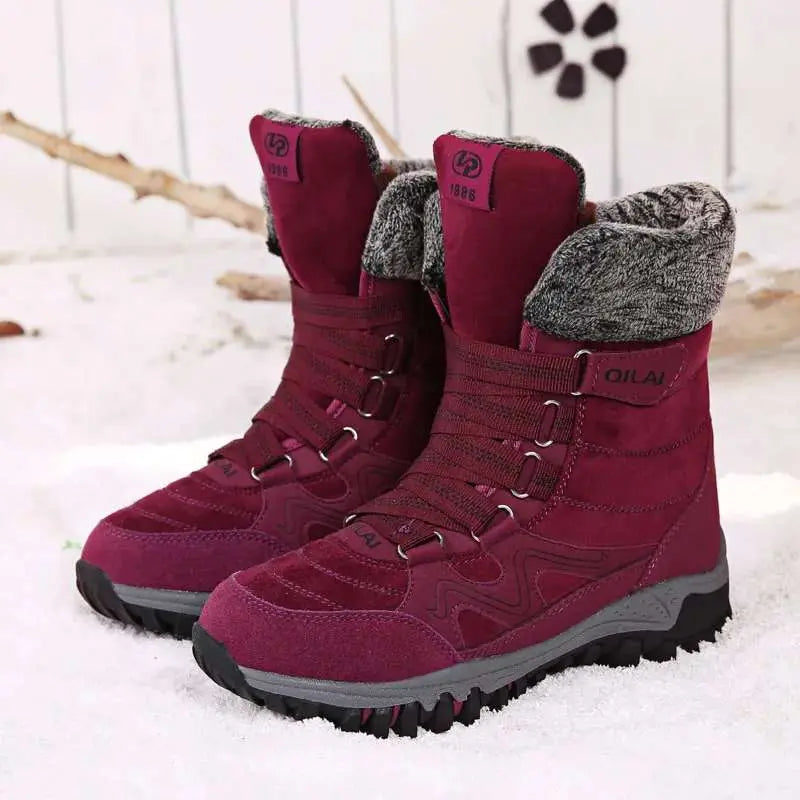 Bottes D'Hiver Pour Femmes En Suède Tige En Cuir De Vache Chaudes Confortables Élégantes