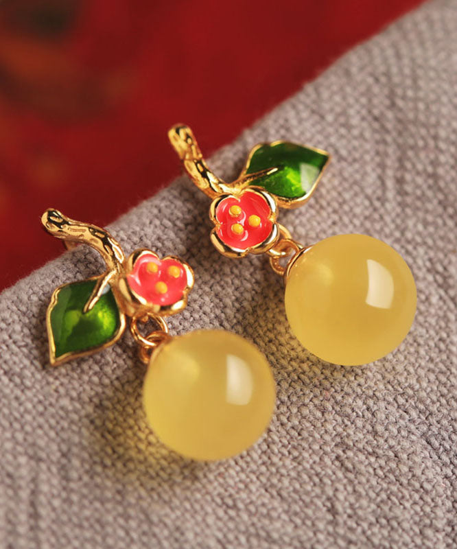 Boucles d'oreilles pendantes élégantes en argent sterling jaune, émail et cire d'abeille. - Amawinc