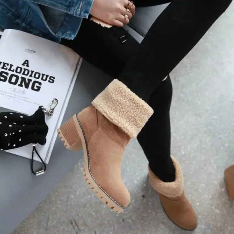 Bottines En Daim Pour Femme Confortables Pour L Hiver Avec Talon De 6 À 8 Cm En Vert Noir Orange Camel Gris