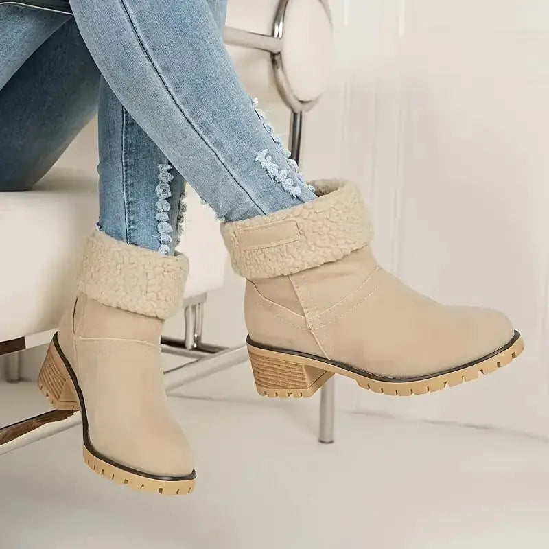 Bottines En Daim Pour Femme Confortables Pour L Hiver Avec Talon De 6 À 8 Cm En Vert Noir Orange Camel Gris