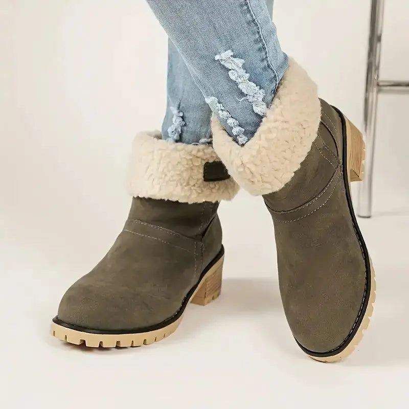 Bottines En Daim Pour Femme Confortables Pour L Hiver Avec Talon De 6 À 8 Cm En Vert Noir Orange Camel Gris