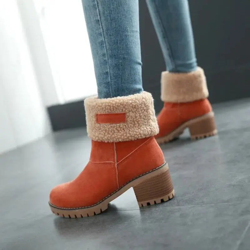 Bottines En Daim Pour Femme Confortables Pour L Hiver Avec Talon De 6 À 8 Cm En Vert Noir Orange Camel Gris
