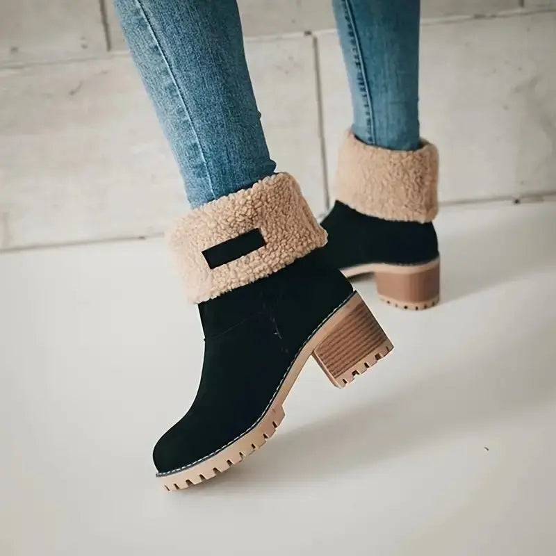 Bottines En Daim Pour Femme Confortables Pour L Hiver Avec Talon De 6 À 8 Cm En Vert Noir Orange Camel Gris